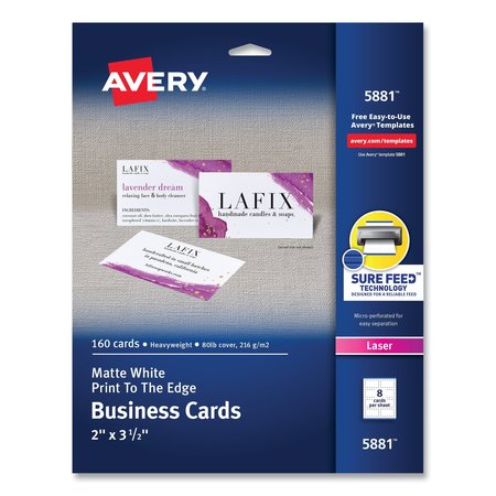 AVERY DENNISON Laser Color Business Cards, 2x3 1/2, PK160 5881